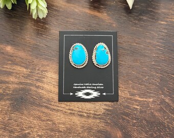 Navajo Made Kingman Turquoise & Sterling Silver Bear Claw Post Earrings ...