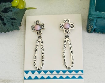TTD "Gracey" Peruaanse roze opaal en sterling zilveren post-bengelende oorbellen