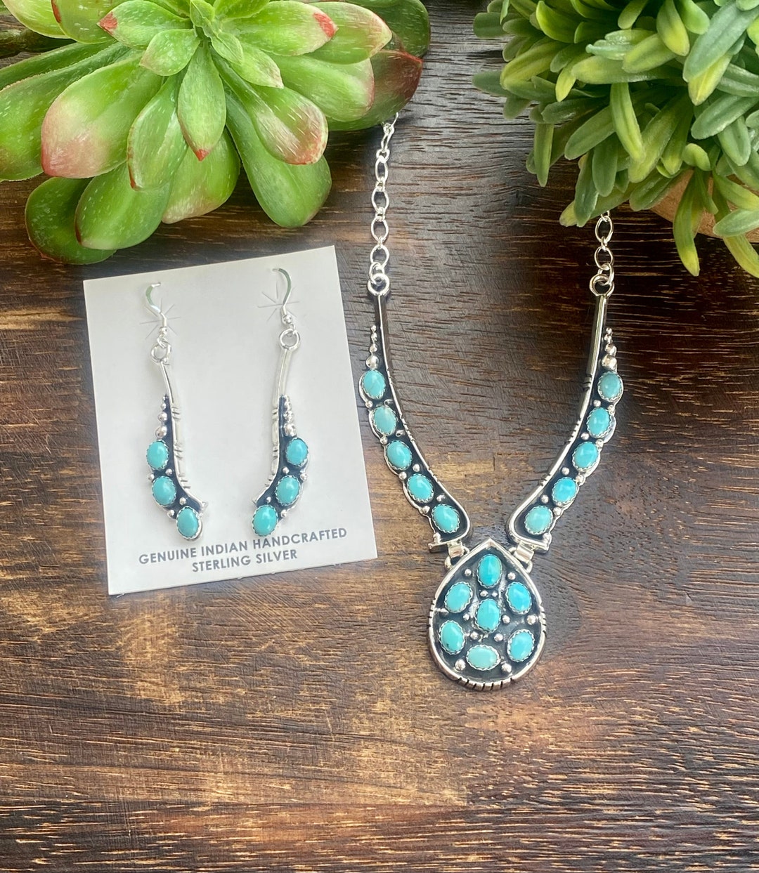 Emer Thompson Kingman Turquoise & Sterling Silver Cluster Necklace Set ...