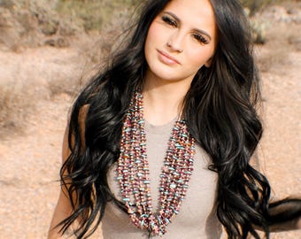 Navajo Strung Multi Stone & Sterling Silver Multi Strand Beaded Necklace