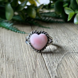 Navajo Made Pink Conch & Sterling Silver Heart Ring