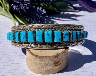 Vintage Famous Navajo Tommie Tso Sr. Sleeping Beauty Turquoise & Sterling Silver Cuff Bracelet