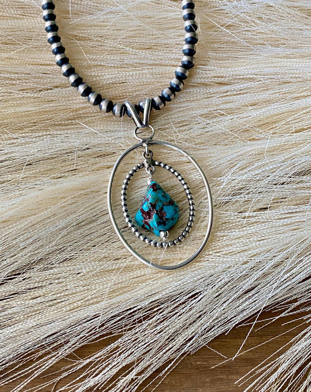 Navajo Made Kingman Turquoise & Sterling Silver Pendant - Etsy