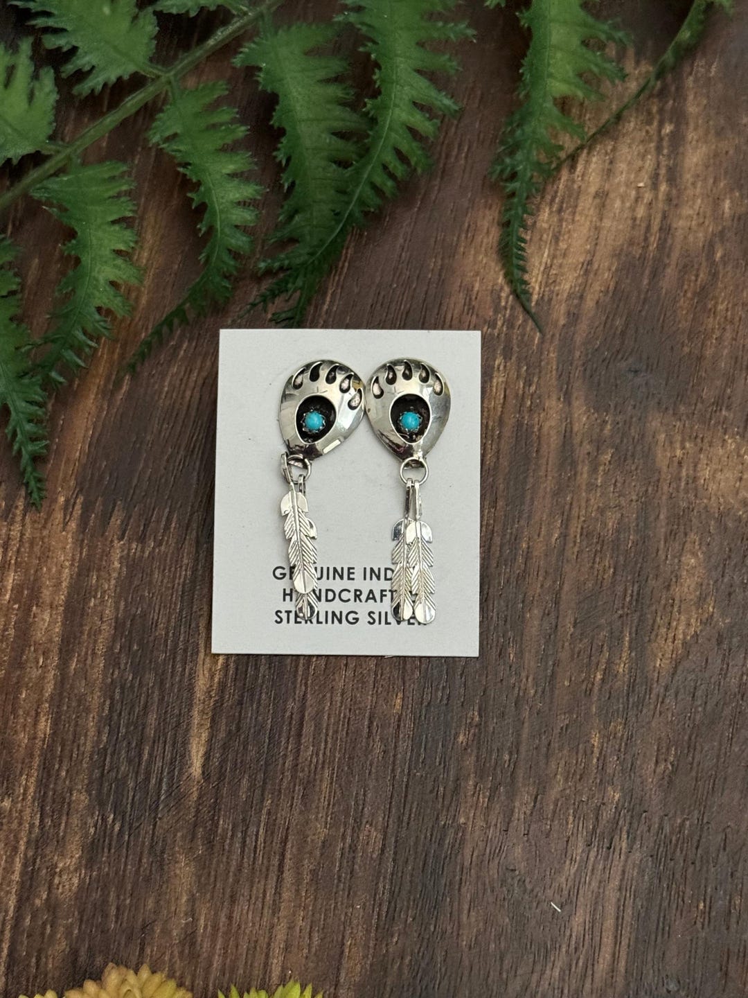 Navajo Made Kingman Turquoise & Sterling Silver Bear Claw Dangle ...