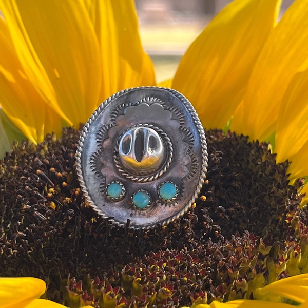 Bague pour chapeau de cowboy en argent sterling et turquoise Kingman fabriquée par Navajo