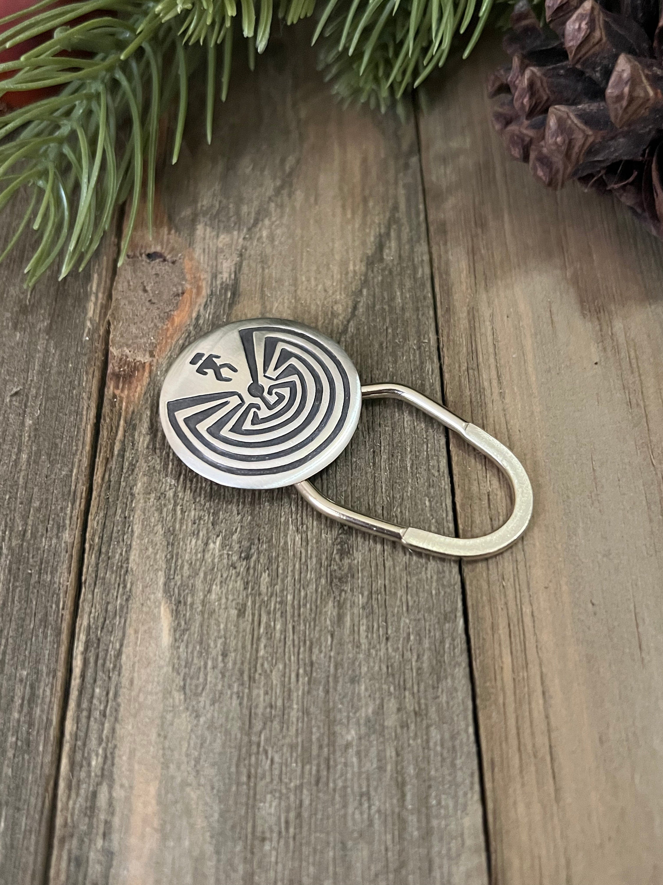Portachiavi Artigianale In Pelle Vero E Argento Sterling Fatto A Mano - Stile Navajo Sud-Ovest Americano Da Uomo - Foto 2