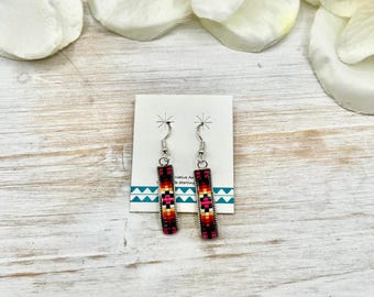 Navajo Made Beaded & Sterling Silver Hook Earrings