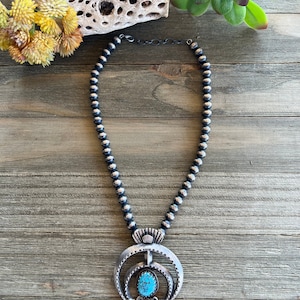 Don Platero Kingman Turquoise & Sterling Silver Naja Necklace