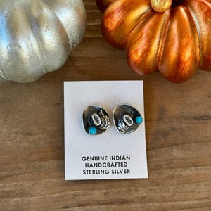 Navajo Handmade Turquoise & Sterling Silver Post Cowboy Hat Earrings