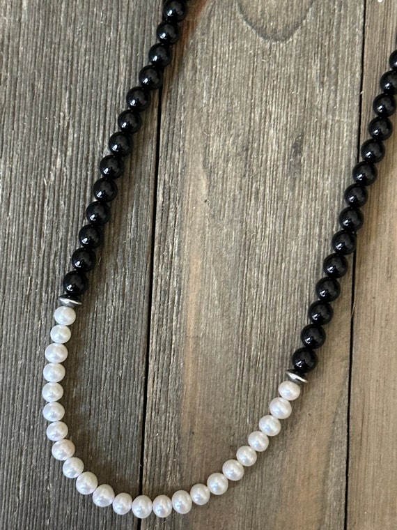 Navajo Strung Onyx and Fresh Wayer Pearls & Sterl… - image 7