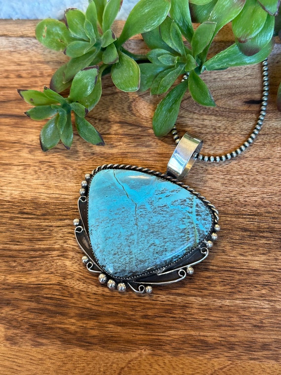 Navajo Made 8 Turquoise & Sterling Silver Pendant - image 4