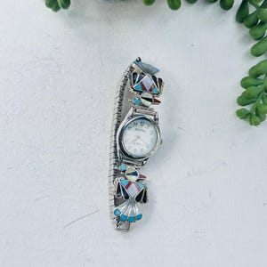 Zuni Made Multi Stone & Sterling Silver Inlay Adjustable Watch