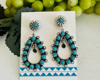 TTD "Tear Drop" Kingman turquoise en sterling zilveren post-bengelende oorbellen