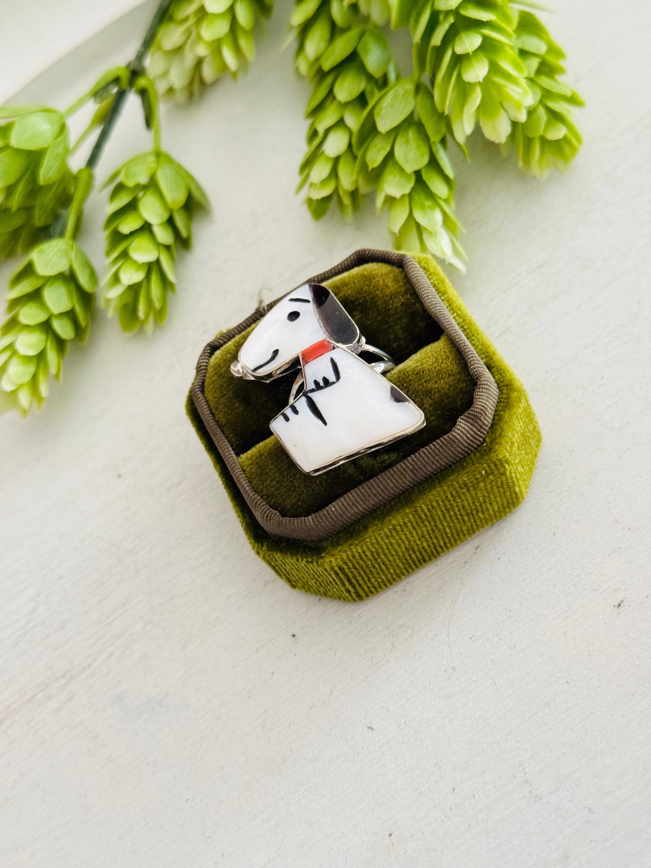 Zuni Made Multi Stone & Sterling Silver Snoopy Inlay Ring - Etsy