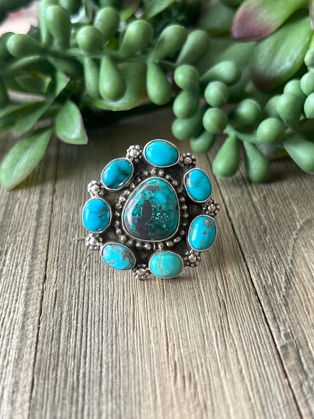 Chris Etsitty Kingman Turquoise & Sterling Silver Ring Size 6.75 - Etsy