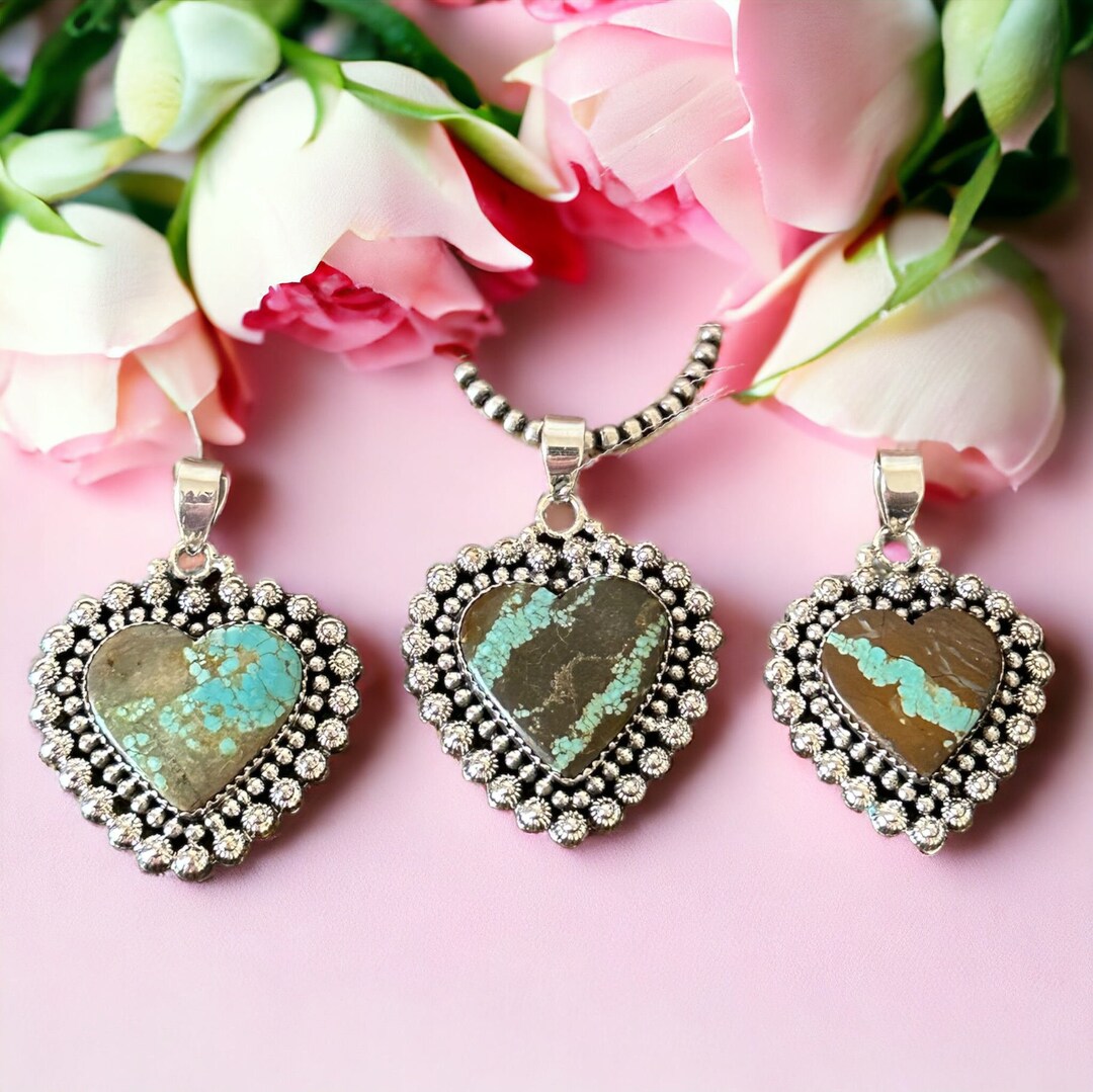 Southwest Handmade Number 8 Turquoise & Sterling Silver Heart Pendant ...