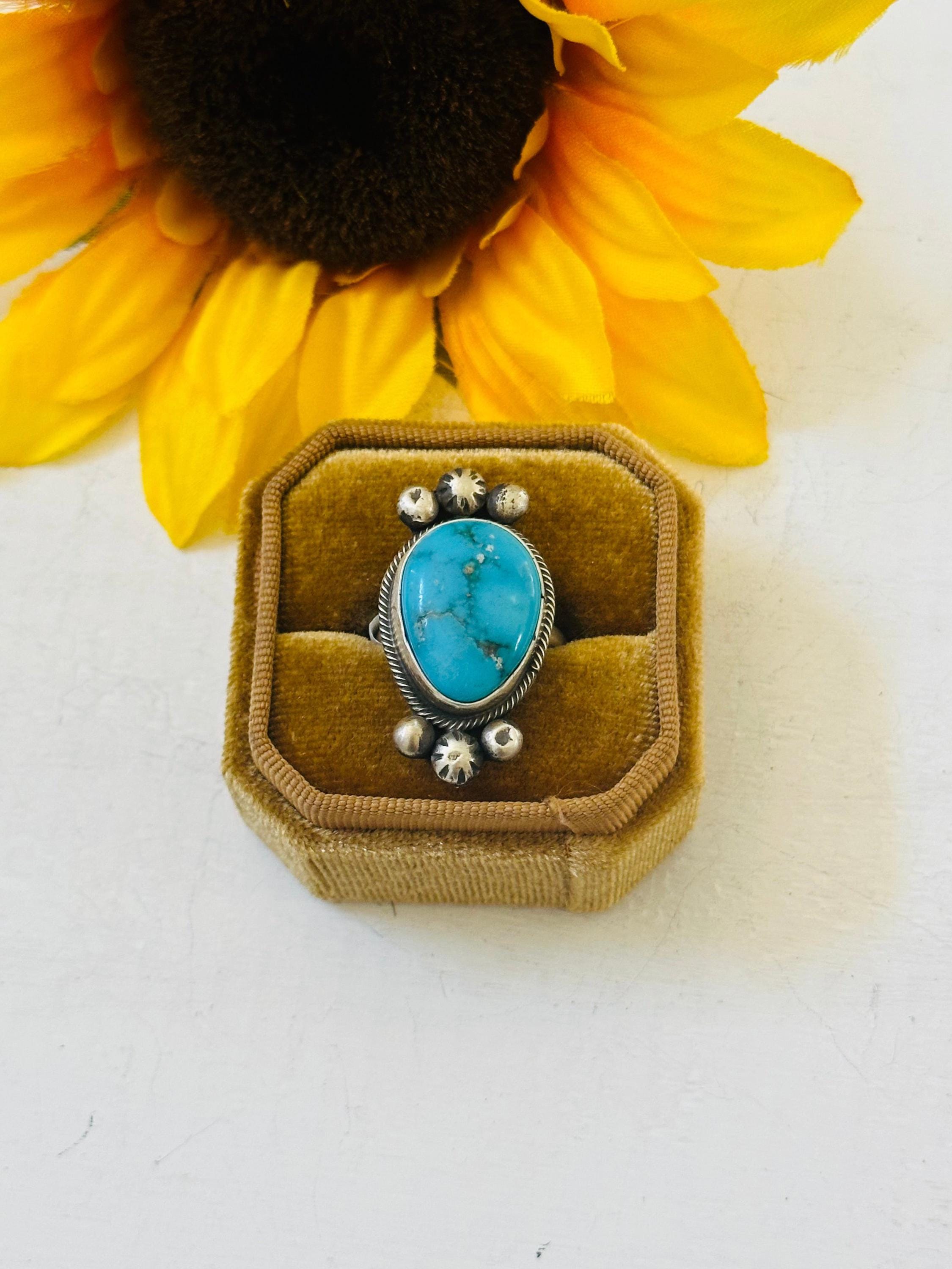 Navajo Made Kingman Turquoise & Sterling Silver Ring Size 6.75 - Etsy