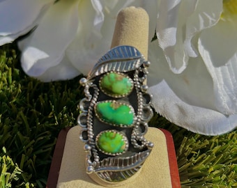 Anillo de turquesa y plata esterlina de la Montaña del Suroeste de Sonora, talla 9