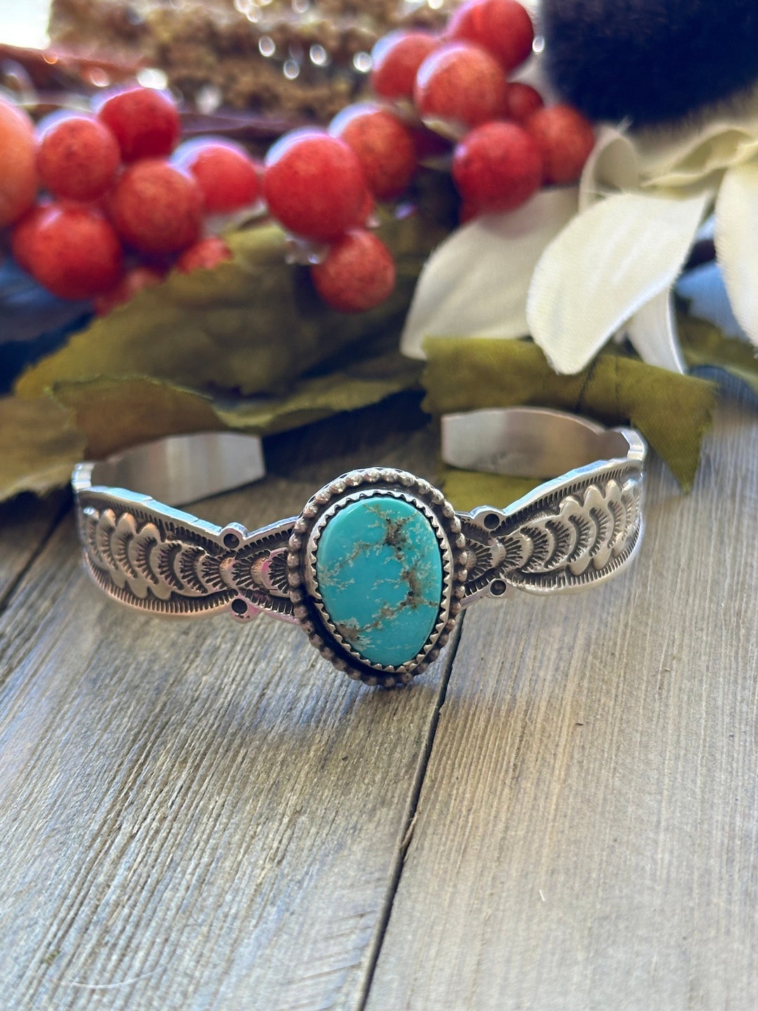 Navajo Made Kingman Turquoise & Sterling Silver Cuff Bracelet - Etsy