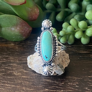 Navajo Made Royston Turquoise & Sterling Silver Ring Size 9