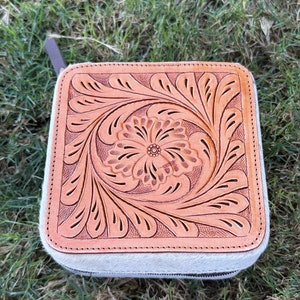 Genuine Tooled Leather Cowhide Jewelry Box
