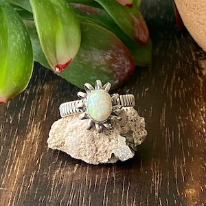 Navajo Made White Opal & Sterling Silver Ring Size 5.25