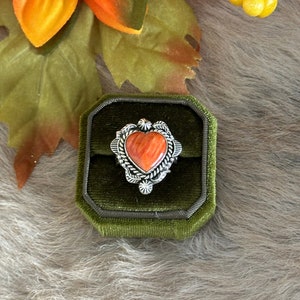 Southwest Handmade Spiny Oyster & Sterling Silver Adjustable Heart Ring