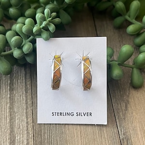 Navajo Made Opal (Man Made) & Sterling Silver Hoop Post Earrings