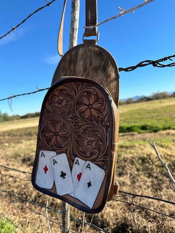 Genuine Tooled Leather & Cowhide Cross Body Purse… - image 3