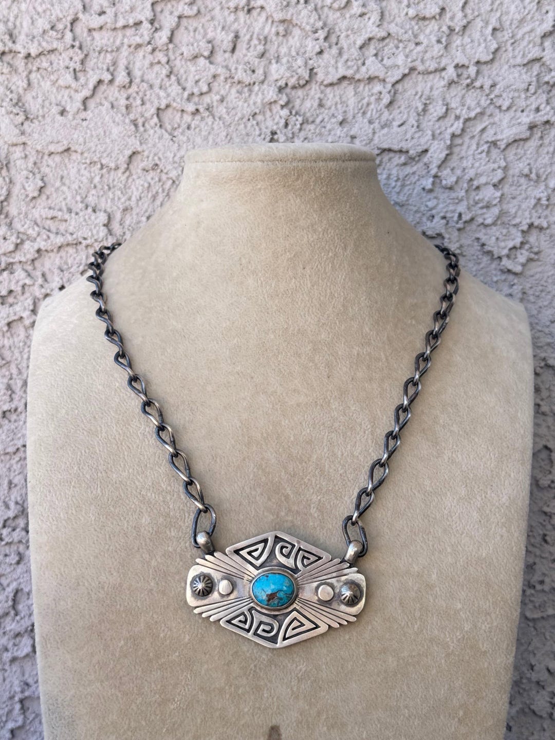 Navajo Made Kingman Turquoise & Sterling Silver Necklace - Etsy
