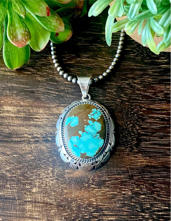 Larry Moses Yazzie 8 Turquoise & Sterling Silver Pendant - Etsy