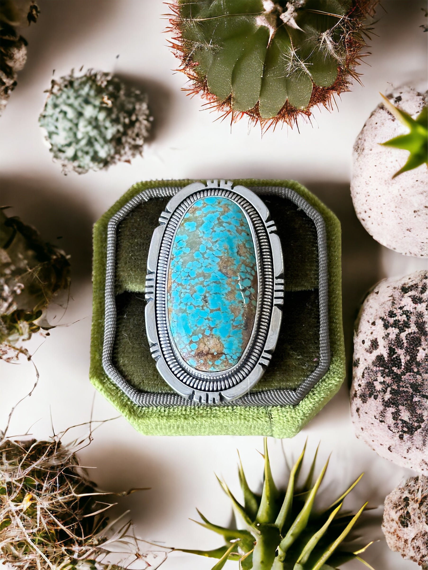 Important Rick Martinez Sterling Silver #8 Turquoise Native American Ring Important Rick Martinez Sterling Silver #8 Turquoise Native American Ring