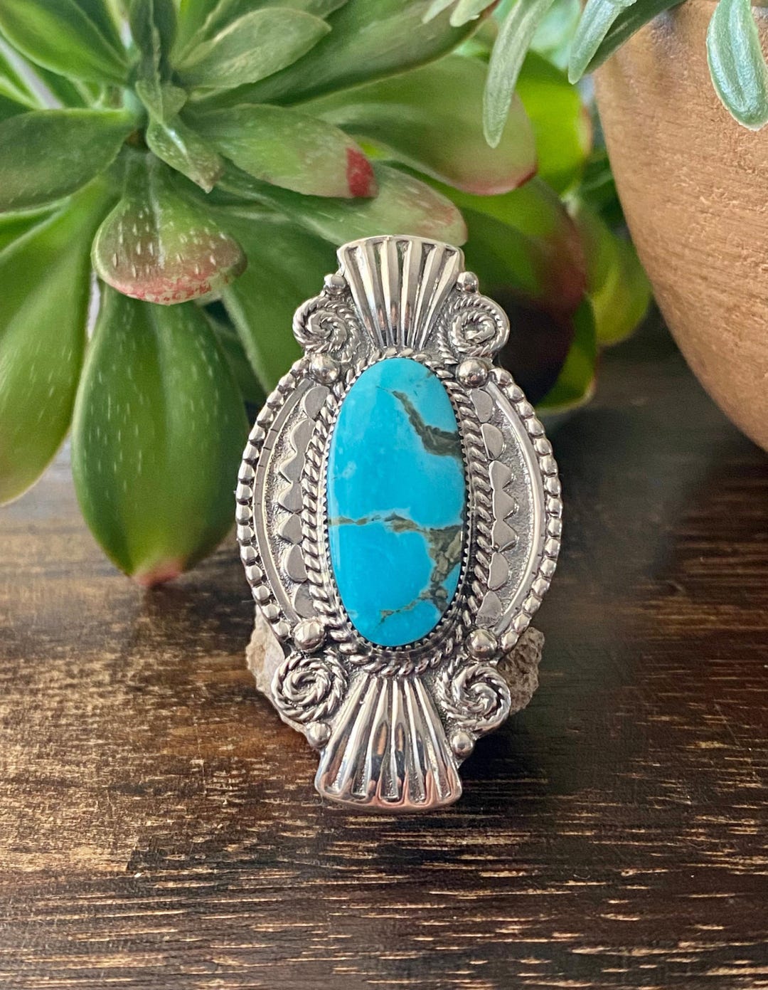 Navajo Made Kingman Turquoise & Sterling Silver Ring Size 8.5 - Etsy