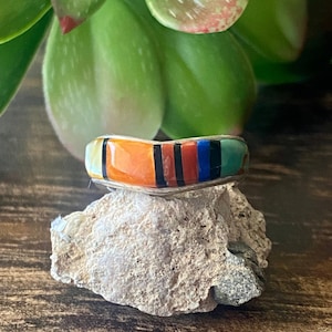 Rita Ybarra Multi Stone & Sterling Silver Inlay Ring Size 5.75