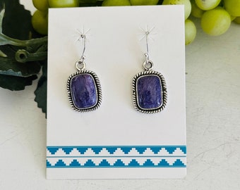 Zuidwest handgemaakte Charoite & Sterling Silver Dangle Oorbellen