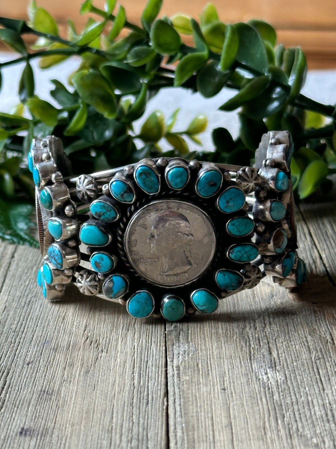 Navajo Made Kingman Turquoise & Sterling Silver Liberty Cuff Bracelet ...