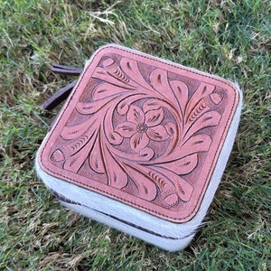 Genuine Tooled Leather Cowhide Jewelry Box