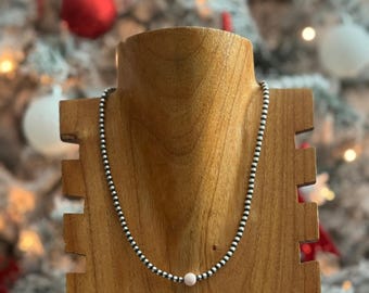 Navajo Strung Pink Conch & Sterling Silver Pearl Necklace