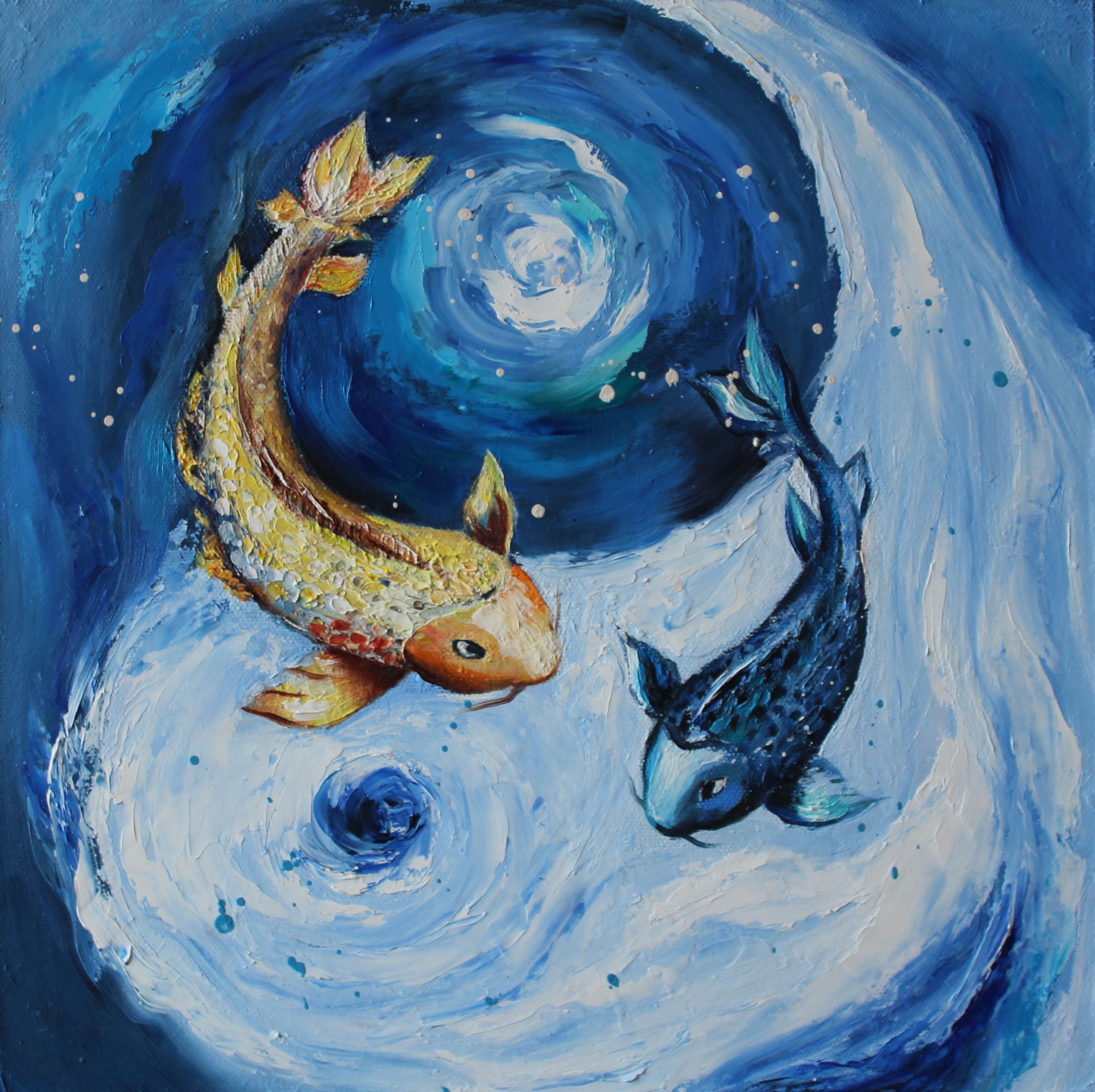 Koi Fish Painting Feng Shui Japanese Carp Wall Art Lucky art Etsy