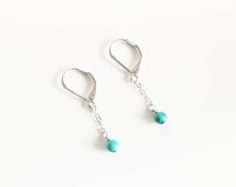 Turquoise Earrings - Silver Jewelry - Dainty Earrings - Gift for Her - Birthday Gift - Minimalist Jewelry -Gemstone Jewelry -Dangle Earrings