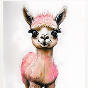 Whimsical Pink Baby Llama Art Print | Cute Watercolour Animal Wall Decor | Nursery Room Prints | Llama Decor |Instant Digital Download