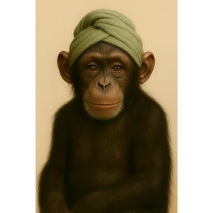 Chimp in Sage Green Bath Towel Print | Whimsical Animal Print for Bathroom Decor | Chimpanzee Toilet Art | Funny Toilet Digital Poster |