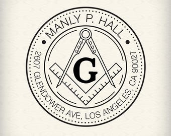 Custom Self-Inking Address Stamp - "Masonic" Square and compass