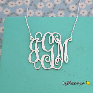 Monogram Necklace Sterling Silver Customized Initial Pendant Letter Necklace