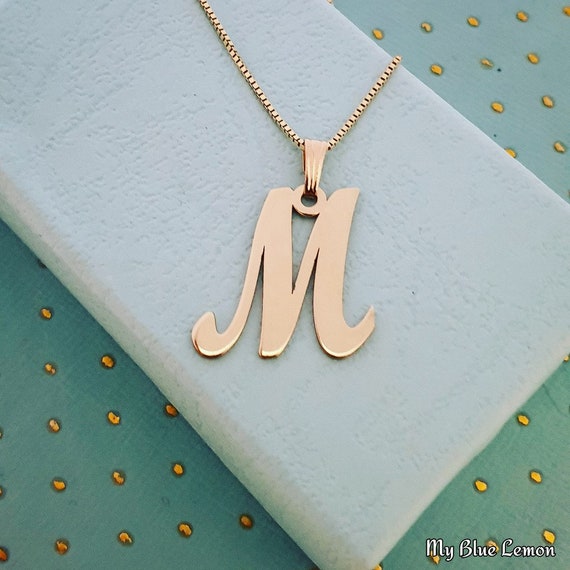 14k Gold Letter Necklace Custom Made Initial Pendant Large 14
