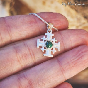 Small Jerusalem Cross Eilat Stone King Solomon Stone Sterling Silver 925 made in Israel