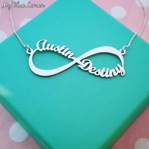 Personalized Infinity Name Necklace • Solid Sterling Silver 925 • 1-4 names