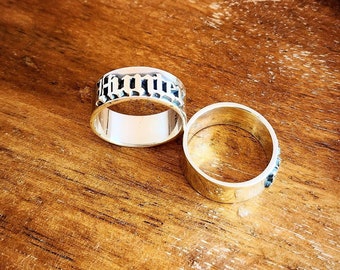 Sterling Silver Old English Name Ring - Personalized Gothic Font