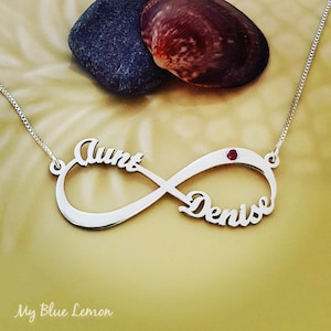 Sterling Silver Infinity Name Necklace: Personalized Birthstone Pendant