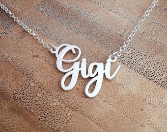 Personalized Name Necklace Gigi Style • All Solid Sterling Silver 925 • Calligraphy Style 15mm tall